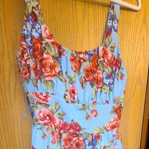 Blue with red rose ingenue dress